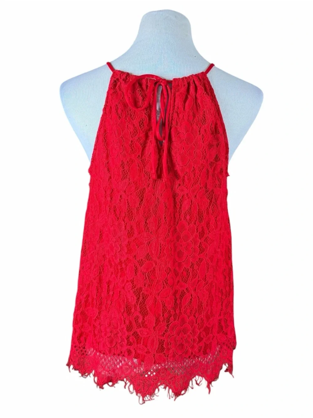 10/$25🦋 No Boundaries Bright Red Lace Sleeveless Keyhole Camisole - Size Large